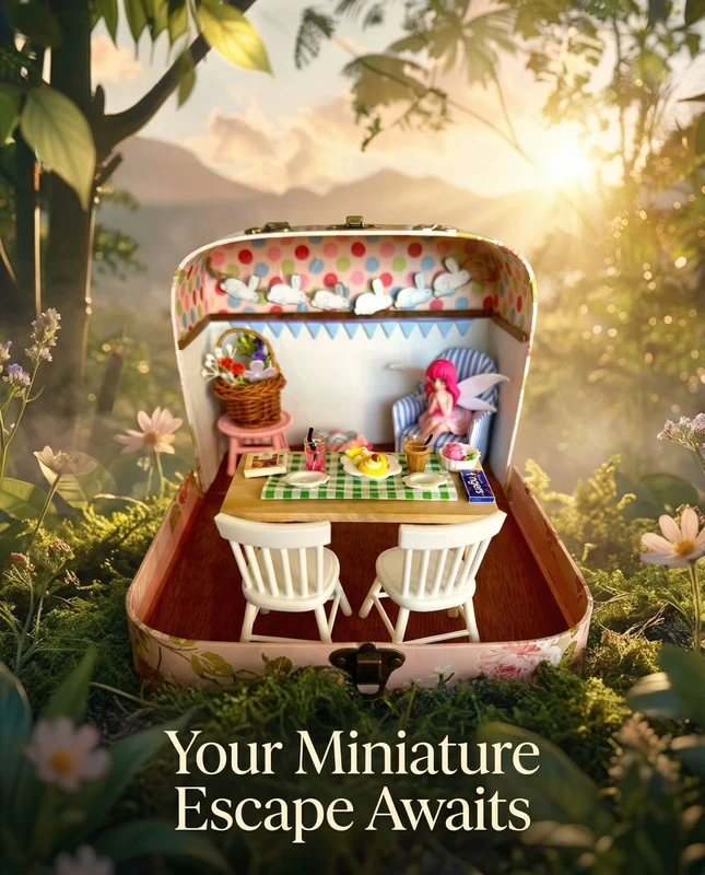 Fairy afternoon tea Scene in a Suitcase