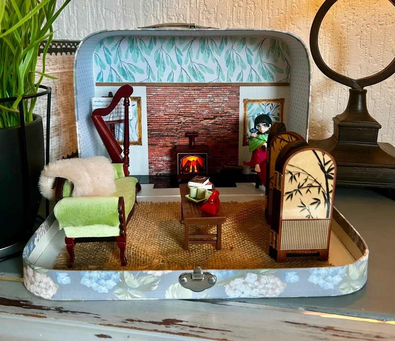 Traditional Oriental Style Music Room Scene in a Suitcase for Anime Doll or Maileg Mouse — photo 2
